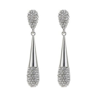 Silver crystal pave drop earring